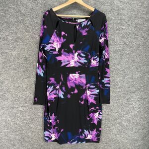 Jennifer Lopez Dress Women L Large Black Floral Shift Short Zipper Lined Casual